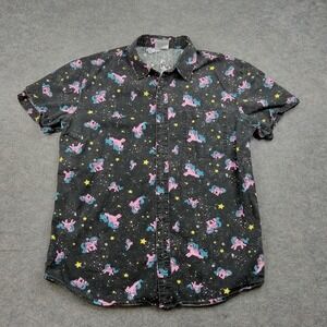 My Little Pony Shirt Mens Small Black Graphic Button Front Short Sleeve Space